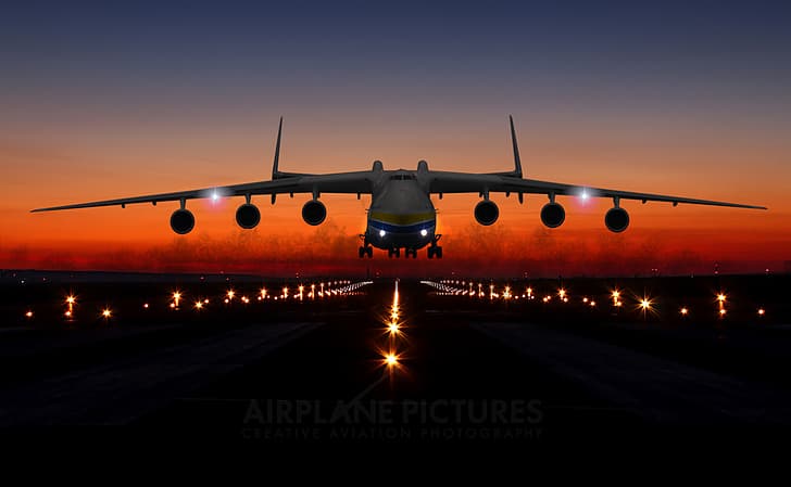 céu, pôr do sol, avião, nascer do sol, Mriya, o an-225, pista, an-225, HD papel de parede
