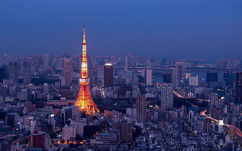 Tokyo Tower Japn, cityscape, building, tower, lights, Tokyo, Tokyo Tower, HD wallpaper HD wallpaper