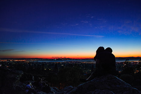 Silhouette von zwei Personen, Paar, Silhouette, Romantik, Liebe, Sonnenuntergang, HD-Hintergrundbild HD wallpaper