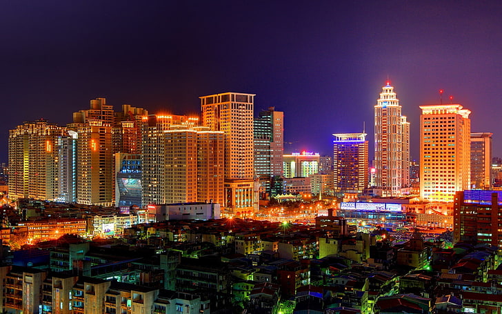 городская фотография, тайбэй, тайвань, ночь, небоскребы, HD обои