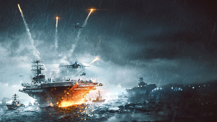 Battlefield 4, aircraft carrier, jet fighter, ship, HD wallpaper