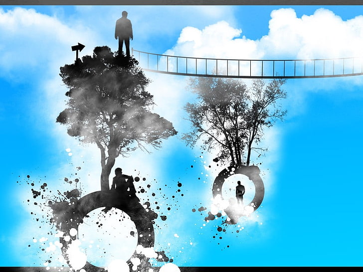 peinture d'arbre, vie, résumé, cercle, personnes, nature, ciel, arbres, nuages, art numérique, Fond d'écran HD