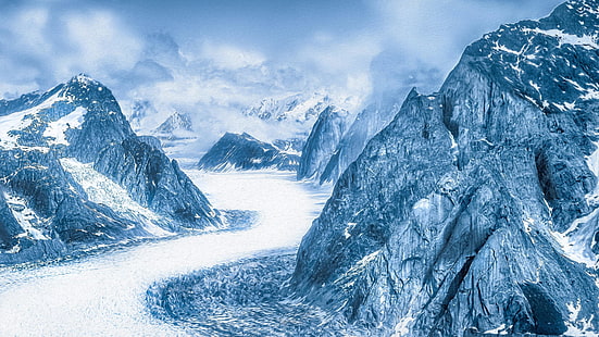 massif, glace, gel, glacier, arctique, route, neige, reliefs glaciaires, paysages de monts, iceberg, ciel, montagne, hiver, reliefs montagneux, chaîne de montagnes, états-unis, alaska, Fond d'écran HD HD wallpaper