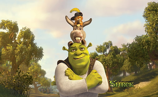 Shrek, Puss And Donkey, fond d'écran Shrek, dessins animés, Shrek, Shrek pour toujours après, Shrek le dernier chapitre, Shrek 4, Shrek, Puss and Donkey, Fond d'écran HD HD wallpaper