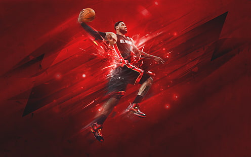 LeBron James con papel tapiz de baloncesto, Rojo, Miami, Deporte, Baloncesto, NBA, LeBron James, Heat, Hit, Fondo de pantalla HD HD wallpaper