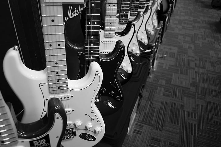 electric, electric guitars, guitars, music, musical instrument, musician, rock, sound, string instruments, strings, HD wallpaper