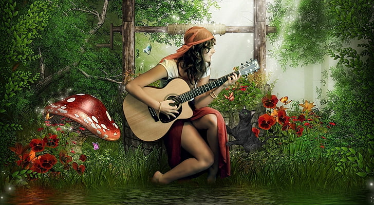 Gypsy, woman playing guitar illustration, Artistic, Fantasy, Gypsy, HD wallpaper