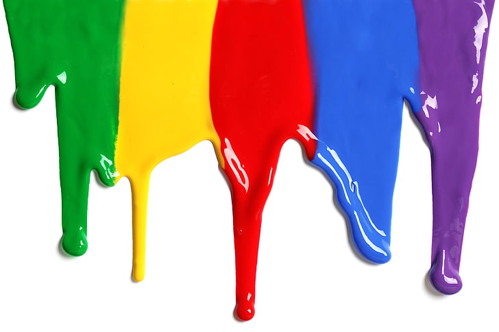 assorted-color paints, rainbow, color, flow, drops, wall, HD wallpaper