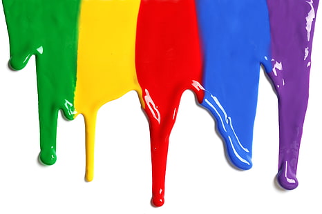 разноцветные краски, радуга, цвет, поток, капли, стена, HD обои HD wallpaper