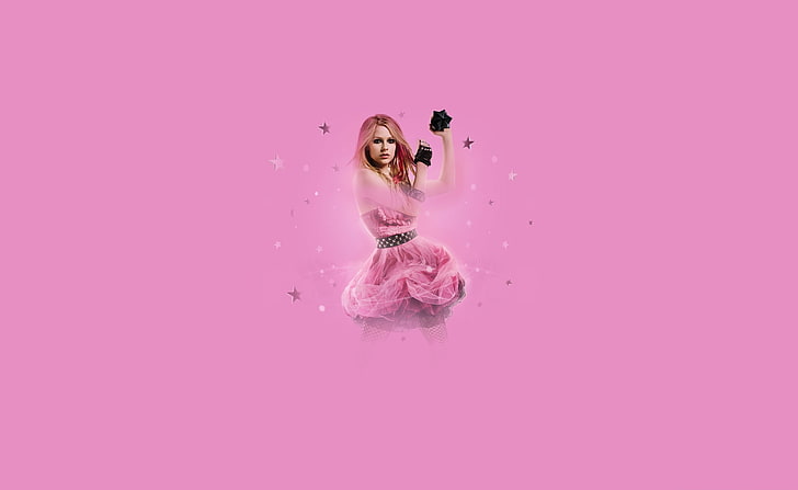 Avril Lavigne - estrela negra, mulher usando papel de parede vestido rosa, música, Avril Lavigne, rosa, estrelas negras, HD papel de parede