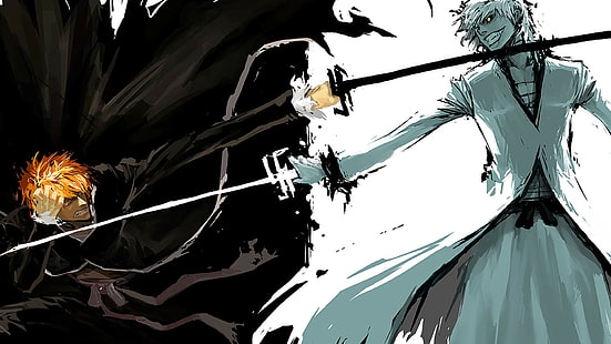 Bleach, sketsa, anime boy, pedang, berkelahi, Kurosaki Ichigo, Hollow, Wallpaper HD HD wallpaper