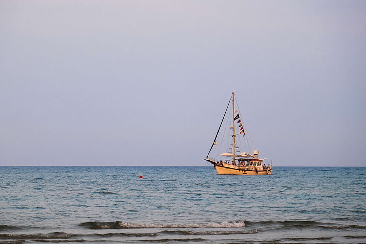 boat, cyprus, fish, fishermen, flags, ocean, sea, sunset, water, HD wallpaper