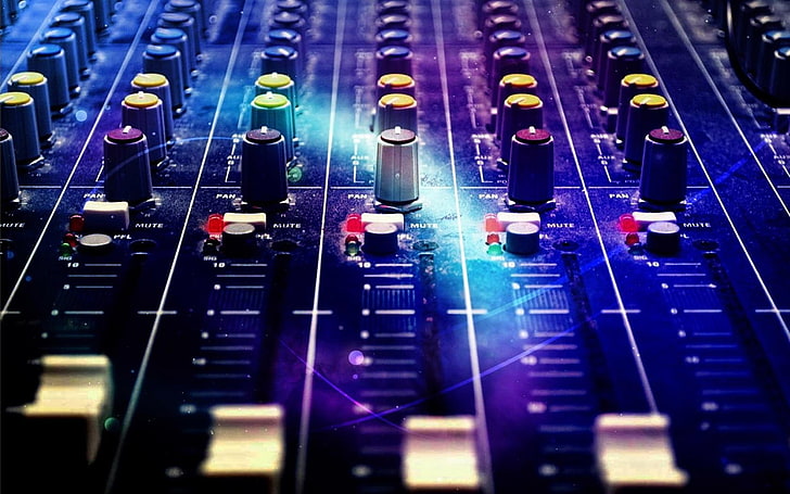 mixer audio hitam, suara, pencampuran konsol, techno, konsol, biru, Wallpaper HD