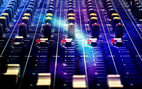 mixer audio hitam, suara, pencampuran konsol, techno, konsol, biru, Wallpaper HD HD wallpaper