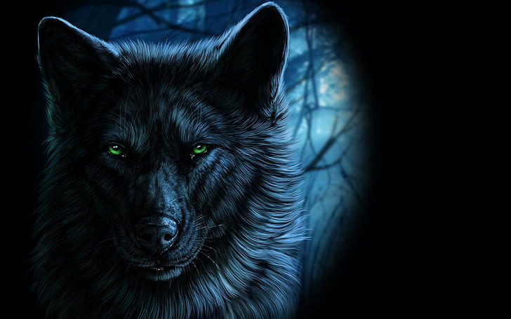 serigala, agung, mata hijau, Fantasi, Wallpaper HD