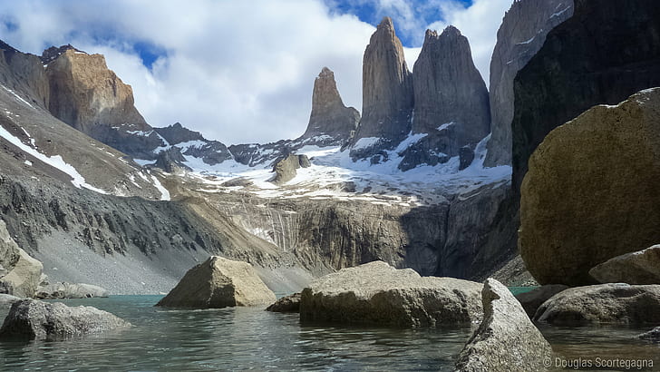 body of water near mountains at daytime, las torres, las torres, Las Torres, body of water, daytime, torres  torres, torres del paine, patagonia, chile, landscape, mountain, wild, adventure, outdoors, outdoor, beautiful, nature, rocks, monolith, lake, water  color, colorful, montanha, scenics, mountain Peak, glacier, rock - Object, snow, ice, summer, water, travel, HD wallpaper