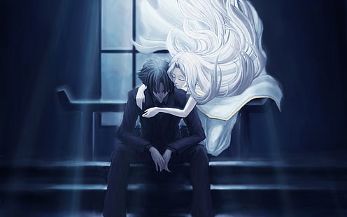 svart klädd man anime karaktär, ängel, mörk, Fate / Zero, Kiritsugu Emiya, Irisviel von Einzbern, Fate Series, HD tapet HD wallpaper