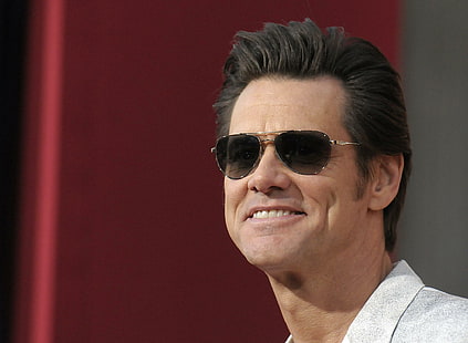 Jim Carrey, okulary przeciwsłoneczne, aktor, uśmiech, okulary przeciwsłoneczne aviator w szarych oprawkach, jim carrey, okulary przeciwsłoneczne, aktor, uśmiech, Tapety HD HD wallpaper