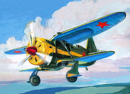 yellow and green American fighter plane painting, the plane, Seagull, fighter, art, weapons, what, it, four, high, pilot, machine gun, WW2., this, single, aircraft, polutoraplan, developed, wing, monoplane, located, ShKAS, V. V. Shevchenko, could, type, Is-1, 7 62-mm, Vladimir Nikitin, the air, feature, to turn, HD wallpaper HD wallpaper