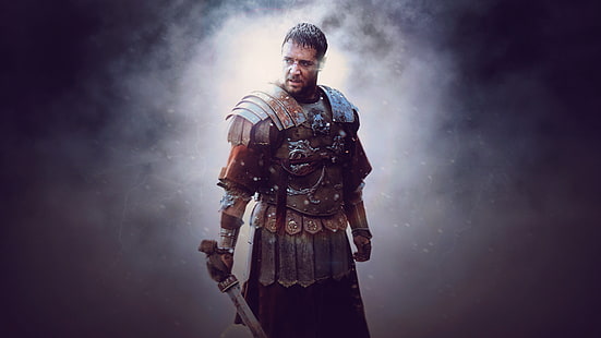Russell Crowe, Gladiator, Rome, Maximus, Russell Crowe, General, Movie, Ridley Scotts Film, Maximus X Meridius, General of Roman Army, HD tapet HD wallpaper
