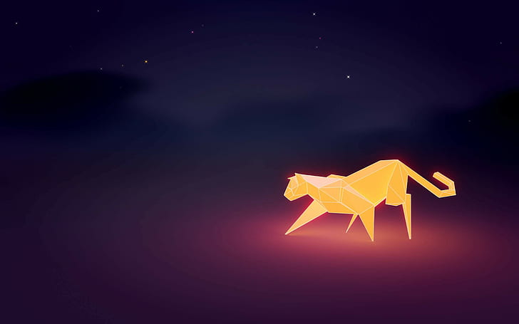 cat, low poly, poly, night, HD wallpaper
