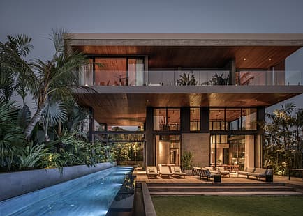 dom, architektura, nowoczesny, basen, Tapety HD HD wallpaper
