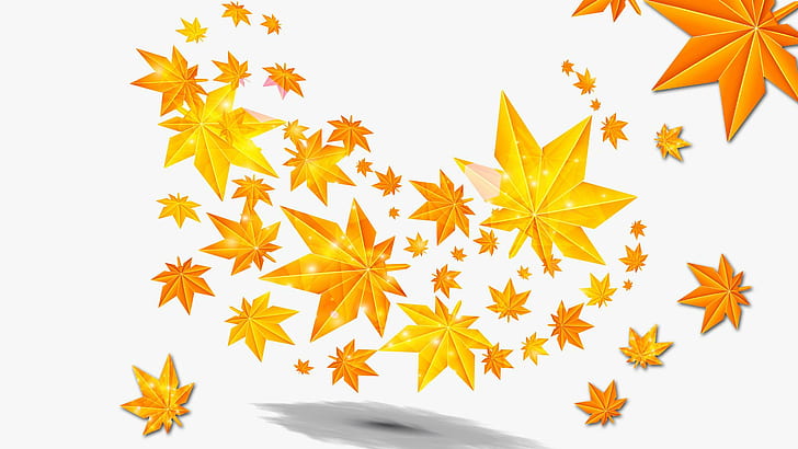 Falling Gold, orange and yellow leafs illustrations, yellow, falling, fall, leaves, gold, light, shadows, simple, autumn, nature and landscapes, HD wallpaper