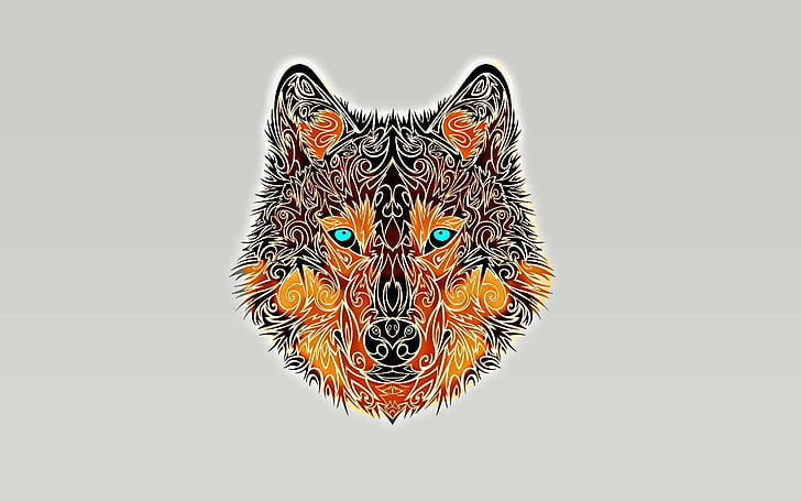 minimalism, Turquoise eyes, wolf, HD wallpaper