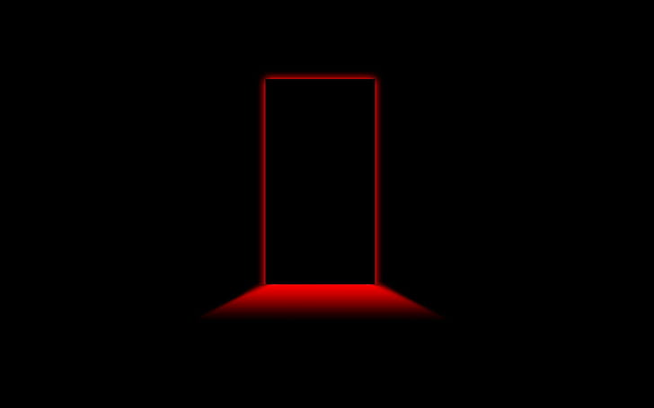 Red light behind closed door, black door, digital art, 2560x1600, light, door, HD wallpaper