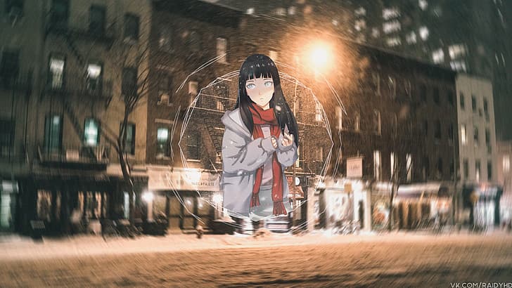 аниме, аниме девушки, картинка в картинке, Хината Хьюга, Наруто (аниме), снег, HD обои