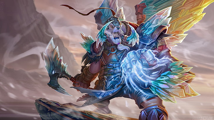 man wearing blue and brown top and bottoms with wings digital wallpaper, tusk, ice dragon armor set, dota 2, HD wallpaper