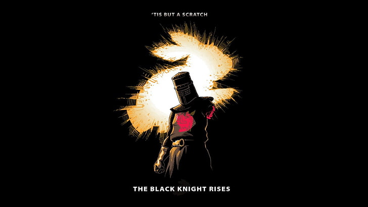 Черният рицар изгрява плакат, Монти Пайтън, Черен рицар, рицар, филми, цитат, средновековен, рисунка, HD тапет