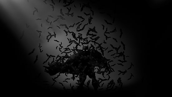 Бэтмен цифровые обои, Бэтмен, летучие мыши, монохромный, супергерой, комиксы, DC Comics, темные, HD обои HD wallpaper