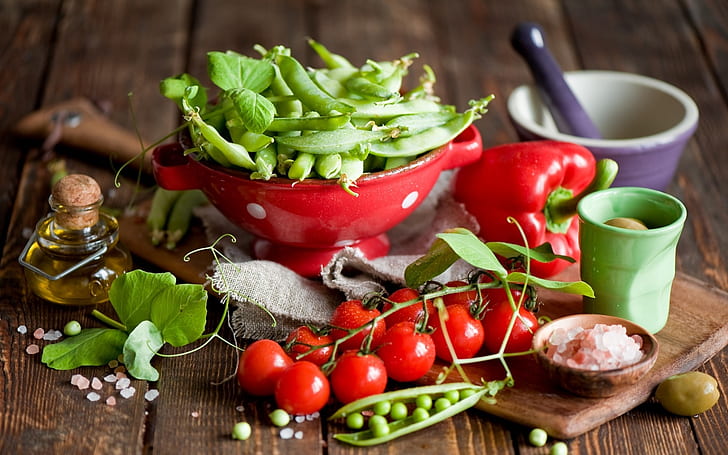 Färska och organiska grönsaker, gröna bladväxter, mat, grönsaker, ekologisk mat, HD tapet
