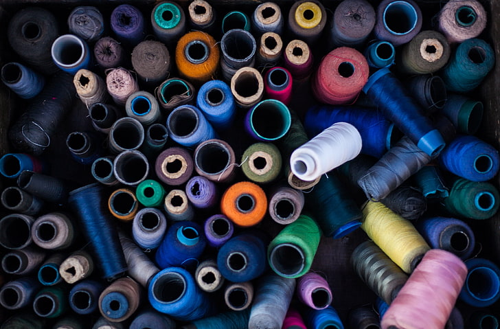 assorted-color thread spool lot, thread, colorful, reel, HD wallpaper