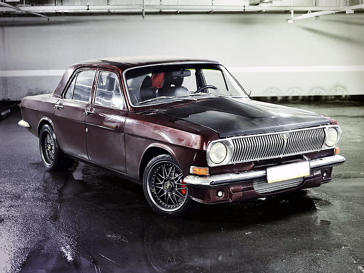 brown sedan, tuning, gas, Volga, HD wallpaper