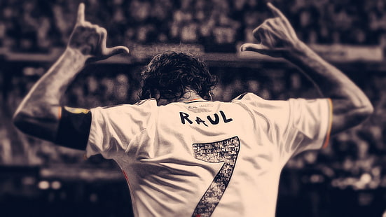 Herrenhemd aus weißem Trikot, Sport, Fußball, Sieben, Raum, Real Madrid, Legend, Raul, Spieler, HD-Hintergrundbild HD wallpaper