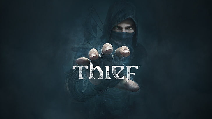 Thief digital wallpaper, look, fog, hand, logo, hood, arrows, Eidos Interactive, Thief, Garrett, (2014), Eidos Montreal, HD wallpaper