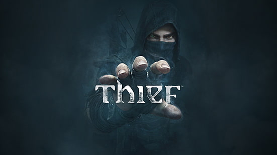 Thief digital tapet, look, dimma, hand, logotyp, huva, pilar, Eidos Interactive, Thief, Garrett, (2014), Eidos Montreal, HD tapet HD wallpaper