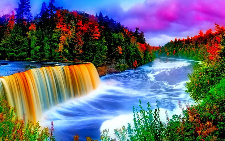 background, Waterfall, Colorful, picspaper, HD wallpaper