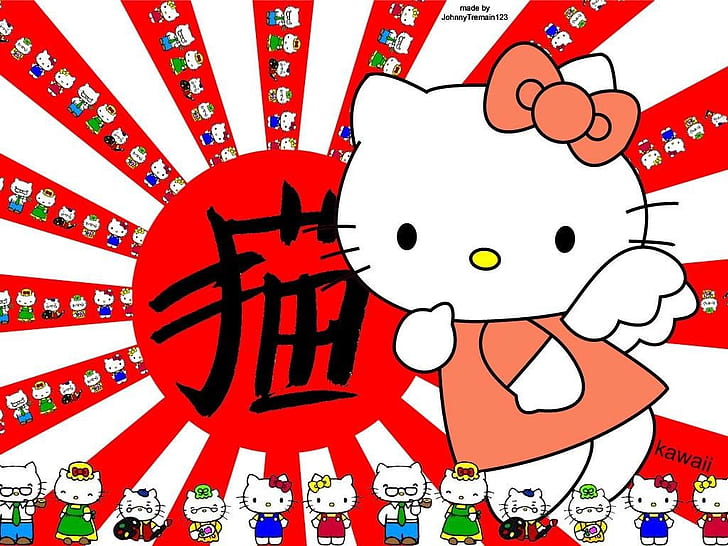 flag Hello Kitty Patriotic Anime Hello Kitty HD Art , japan, Hello Kitty, flag, HD wallpaper