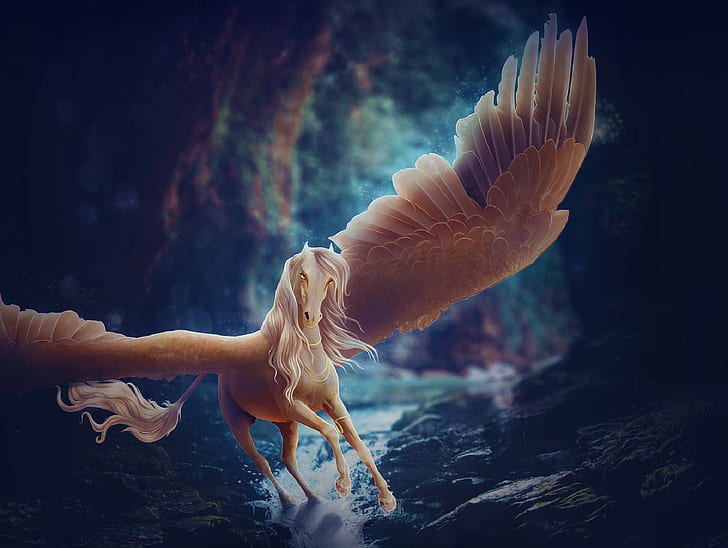 Hewan Fantasi, Pegasus, Kuda, Sayap, Wallpaper HD