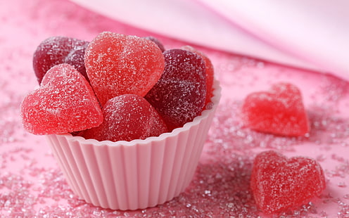 Rote Marmelade Zucker, herzförmige Süßigkeiten, Lebensmittel, süßes Dessert, Rot, Marmelade, Zucker, Herz, Süßigkeiten, Lebensmittel, süß, Dessert, HD-Hintergrundbild HD wallpaper