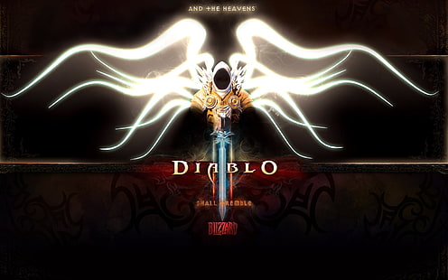 ديابلو 3 ، تايريل ، ملاك ، رئيس الملائكة ، شخصية ، أجنحة ، غطاء محرك السيارة ، سيف، خلفية HD HD wallpaper