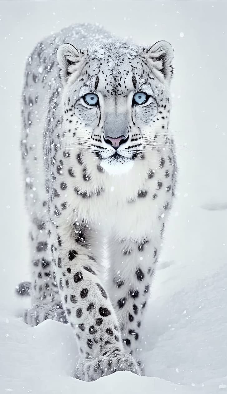 Arte AI, verticale, visualizzazione verticale, leopardi delle nevi, Sfondo HD, sfondo telefono