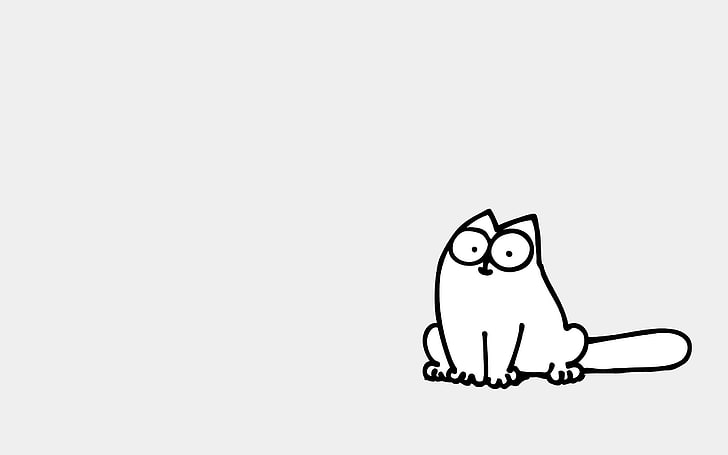 Illustrazione di adesivo gatto, Simon's Cat, fumetti, gatto, disegno, bianco e nero, sfondo semplice, Sfondo HD