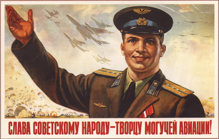 illustrazione pilota, aviazione, poster, URSS, comunismo, Sfondo HD