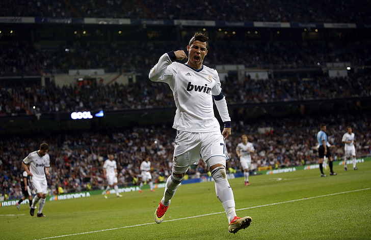 camisa de mangas compridas branca masculina, futebol, forma, Cristiano Ronaldo, jogador, Ronaldo, Real Madrid, Christiano Ronaldo, HD papel de parede