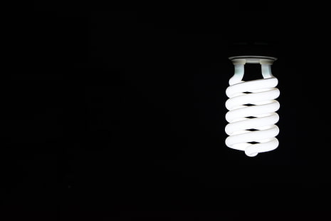white light bulb, lamp, spiral, dark background, HD wallpaper HD wallpaper