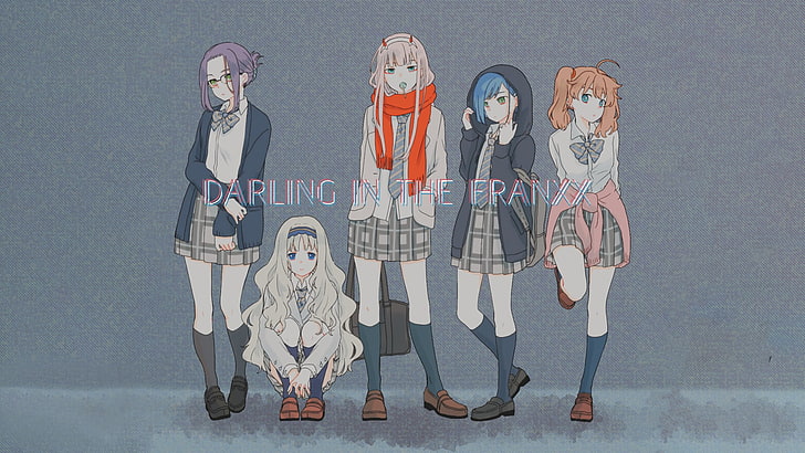 Darling in the FranXX, anime girls, Ichigo (Darling in the FranXX), Zero Two (Darling in the FranXX), Kod: 196 (Ikuno), Kod: 556 (Kokoro), Kod: 390 (Miku), Tapety HD